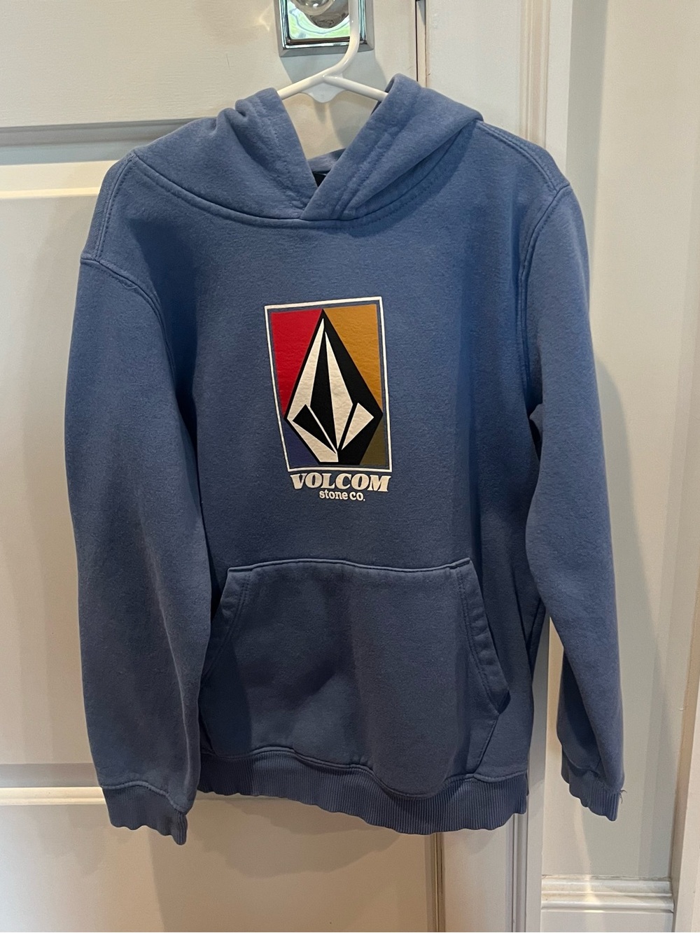 Volcom Boys’ Blue Hoodie With Volcom Stone Design, Front Pouch, Size 7, Like New